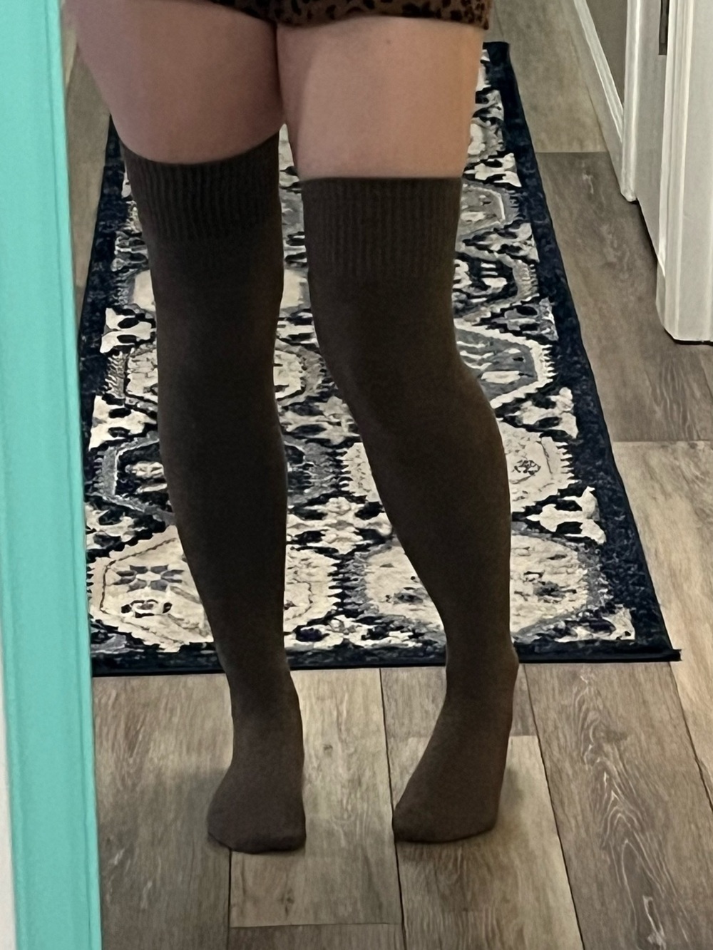 Brown Knit Cashmere Polyester Over The Knee High Socks